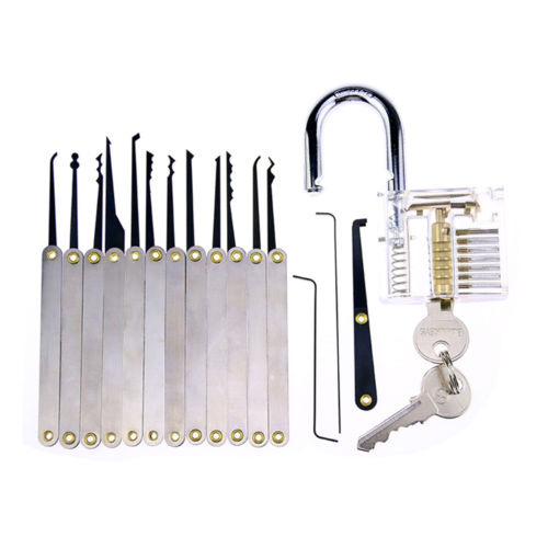 Lock Pick Set Locksmith Practice Tool With clear transparent padlock