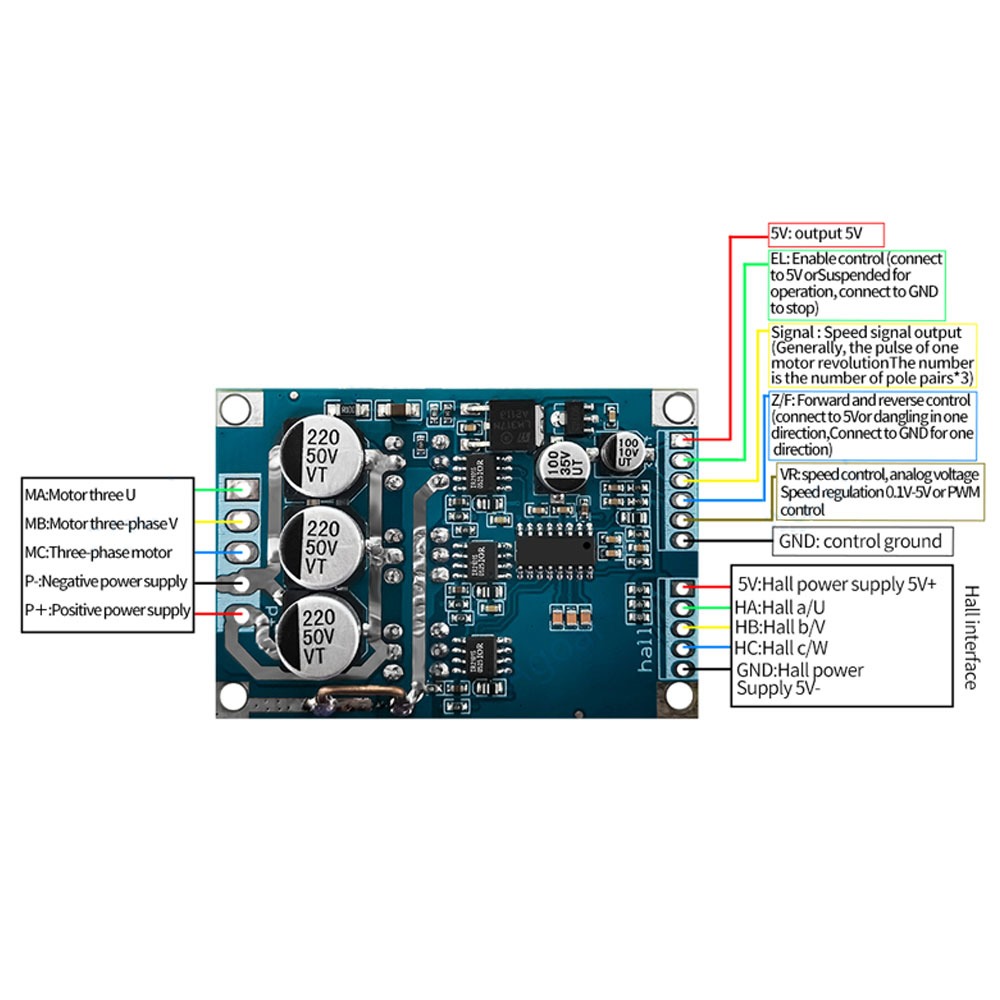 Børsteløs Motor Driver Board 500w DC12v-36v Hall BLDC - Billede 3