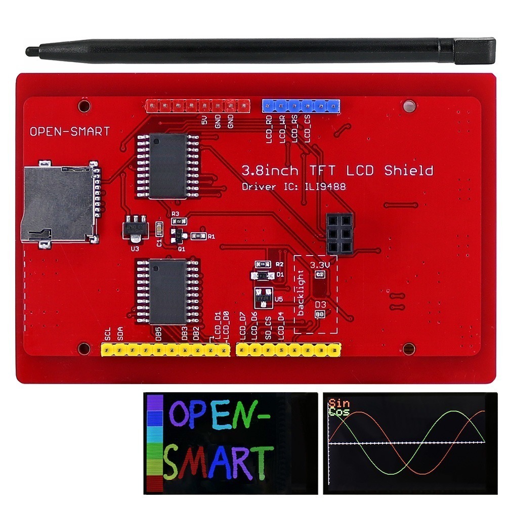 3,8 tommer 320x480 TFT LCD Display Shield Touch Screen med Pen til Arduino UNO R3 og MEGA2560 - Billede 3