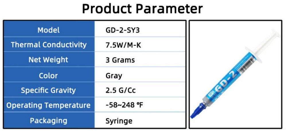 GD-2 Thermal Paste 3g – Termisk Kølepasta 7.5 W/m·K - Billede 2